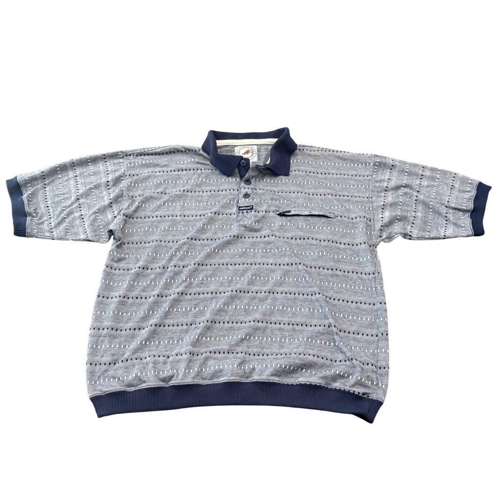 VTG 90s Greenline International Striped Knit Polo Mens L Blue Racing Zip Pocket